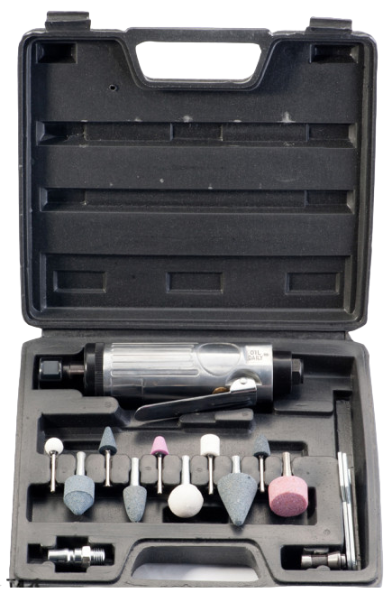 Пневмодрель 25000 об/мин патрон под ключ в кейсе с набором камней