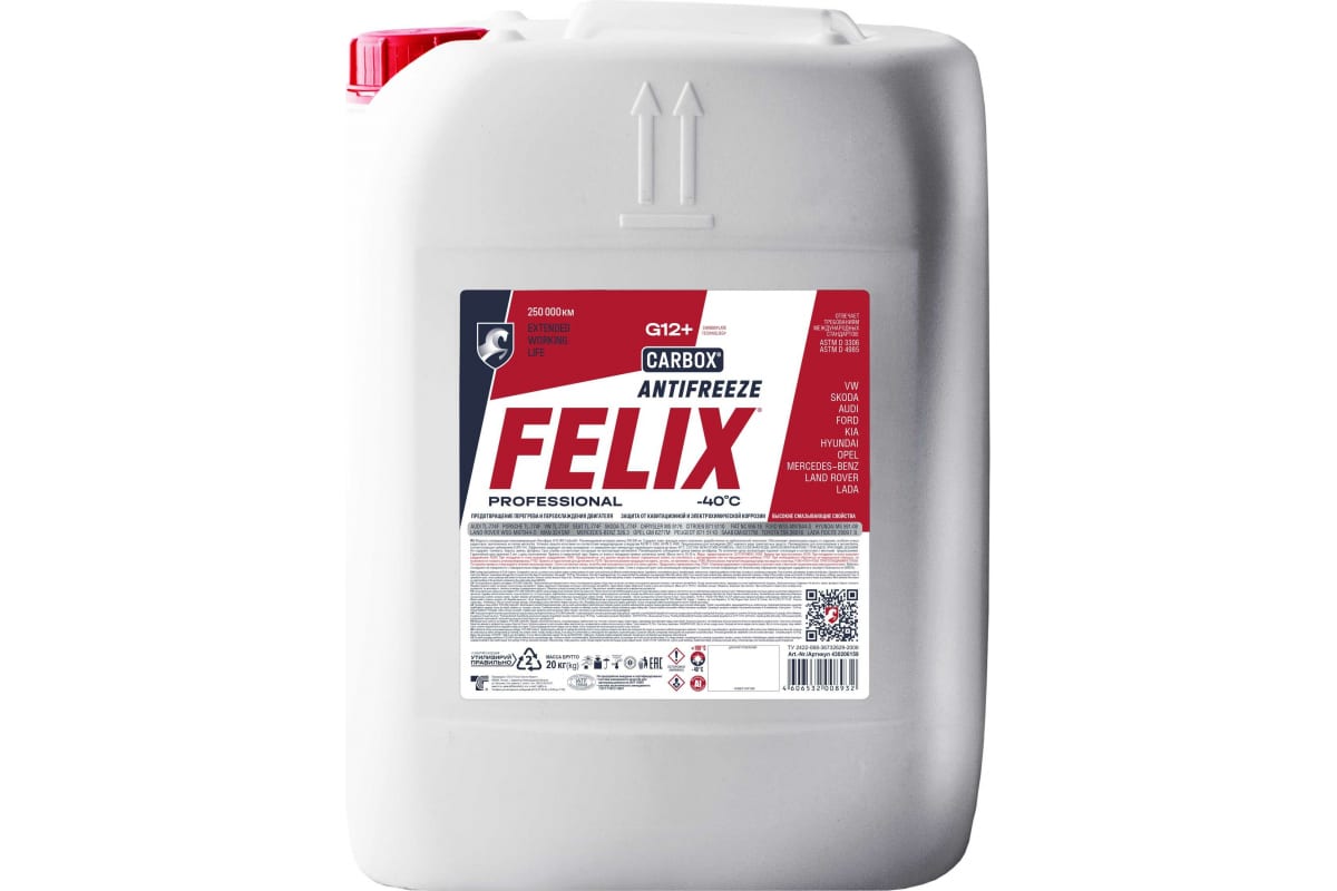 Антифриз красный -40С G-12+ Carbox OAT FELIX, в п/э кан.20кг