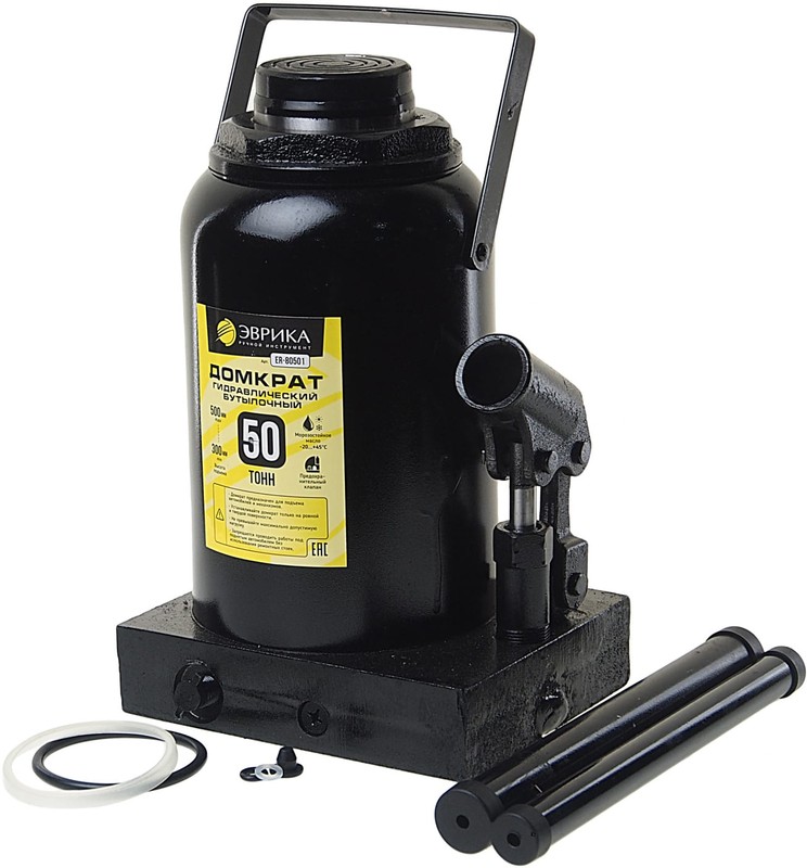 Домкрат бутылочный 50т 300-500мм с клапаном (ремкомплект) ЭВРИКА